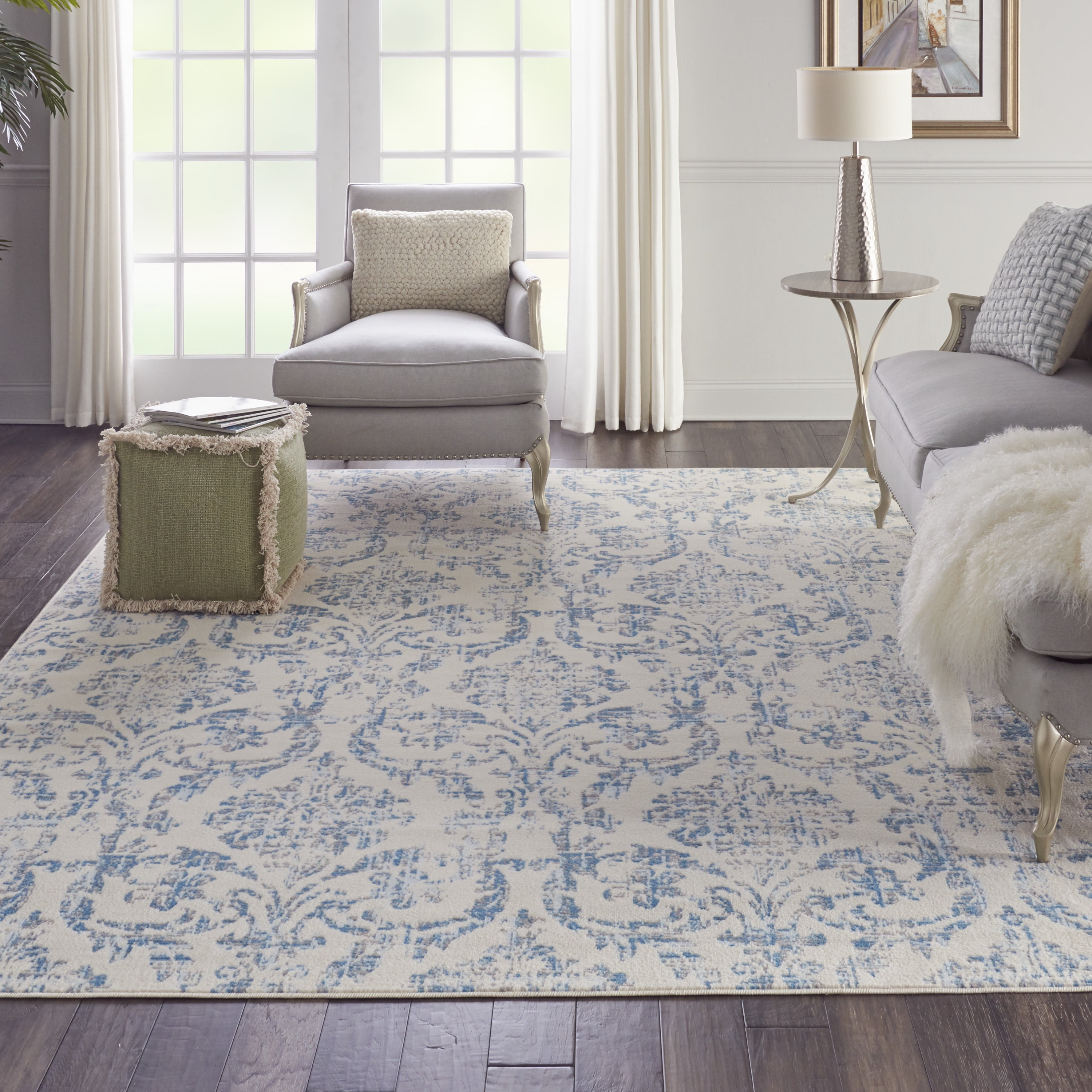 Super Area Rugs Contemporary Modern Damask Area Rug in Ivory 