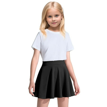 Yuncity Little Kids Skirts Solid Color High Waist Elastic Pleated Summer Sport Comfortable Outdoor Daily Wear Kids Skirts Size 3-4 Years Black