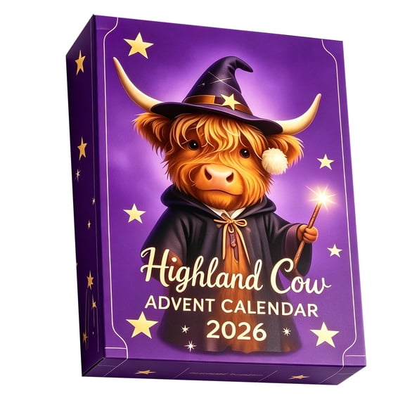 2026 2D Highland Cow Advent Calendar, 24 Days New Year Countdown with Acrylic Ornaments, Winter Snow Scene Gift Box for Christmas Tree & Home Decor