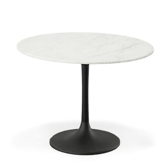 Enzo 40 Inch Round Marble Top Dining Table White Top with Black Base