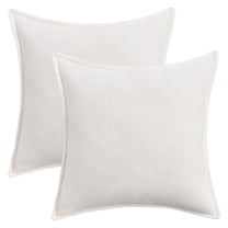 REGALWOVEN Pack of 2 Chenille Solid Decorative Throw Pillow Covers Check Soft Cushion Case Modern for Sofa Living Room Couch White 18" x 18"