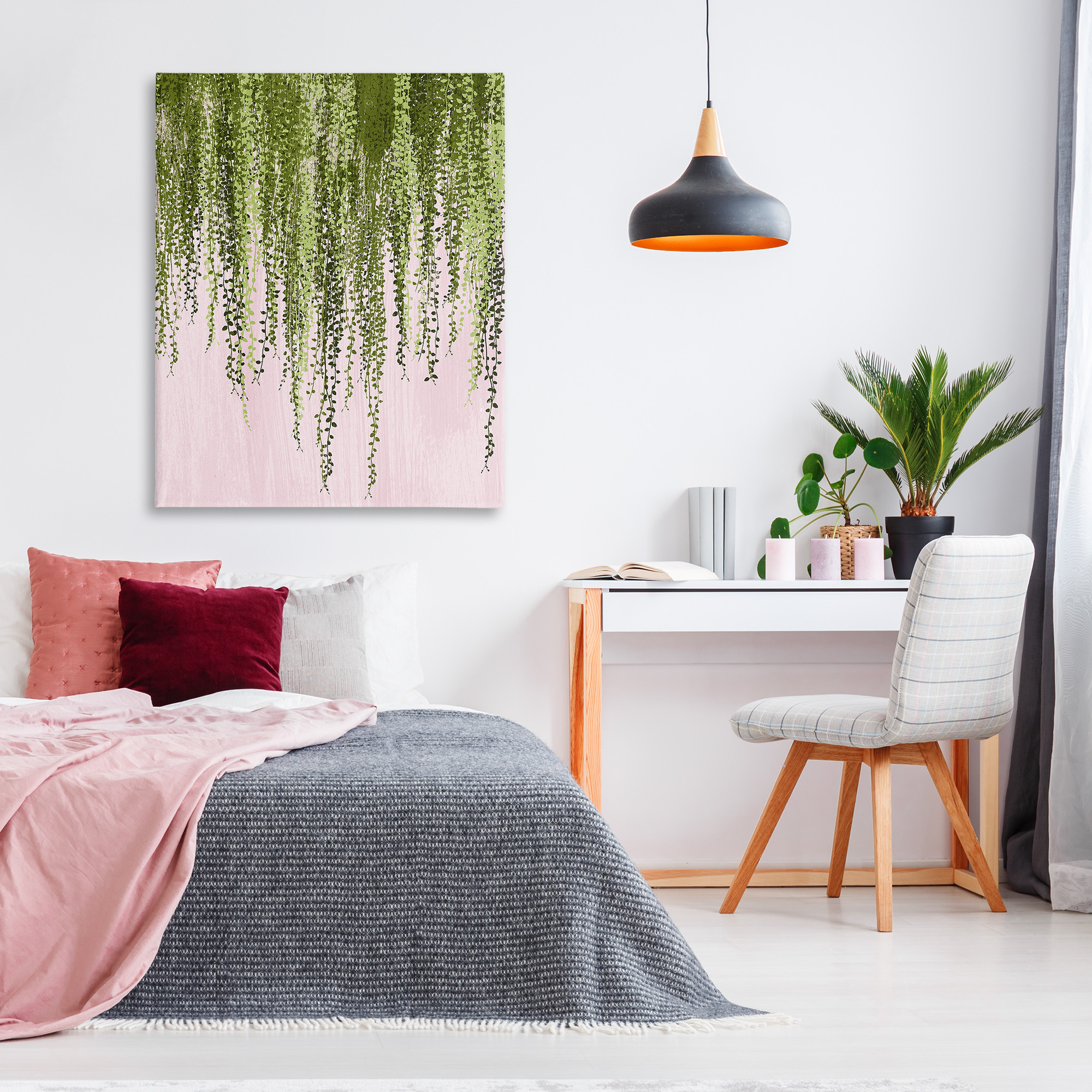 Stupell Industries Willow Leaves on Pink Botanical & Floral Painting Gallery Wrapped Canvas Art Print Wall Art, 36 x 48