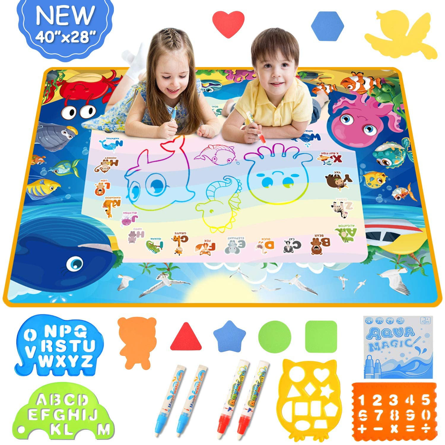 mixi Aqua Magic Doodle Mat Extra Large Dinosaurs Water Drawing Mat Educational Kids Toys for 2 3 4 5 6 Year Old Boys Girls Gifts 40 X 32 Inches 