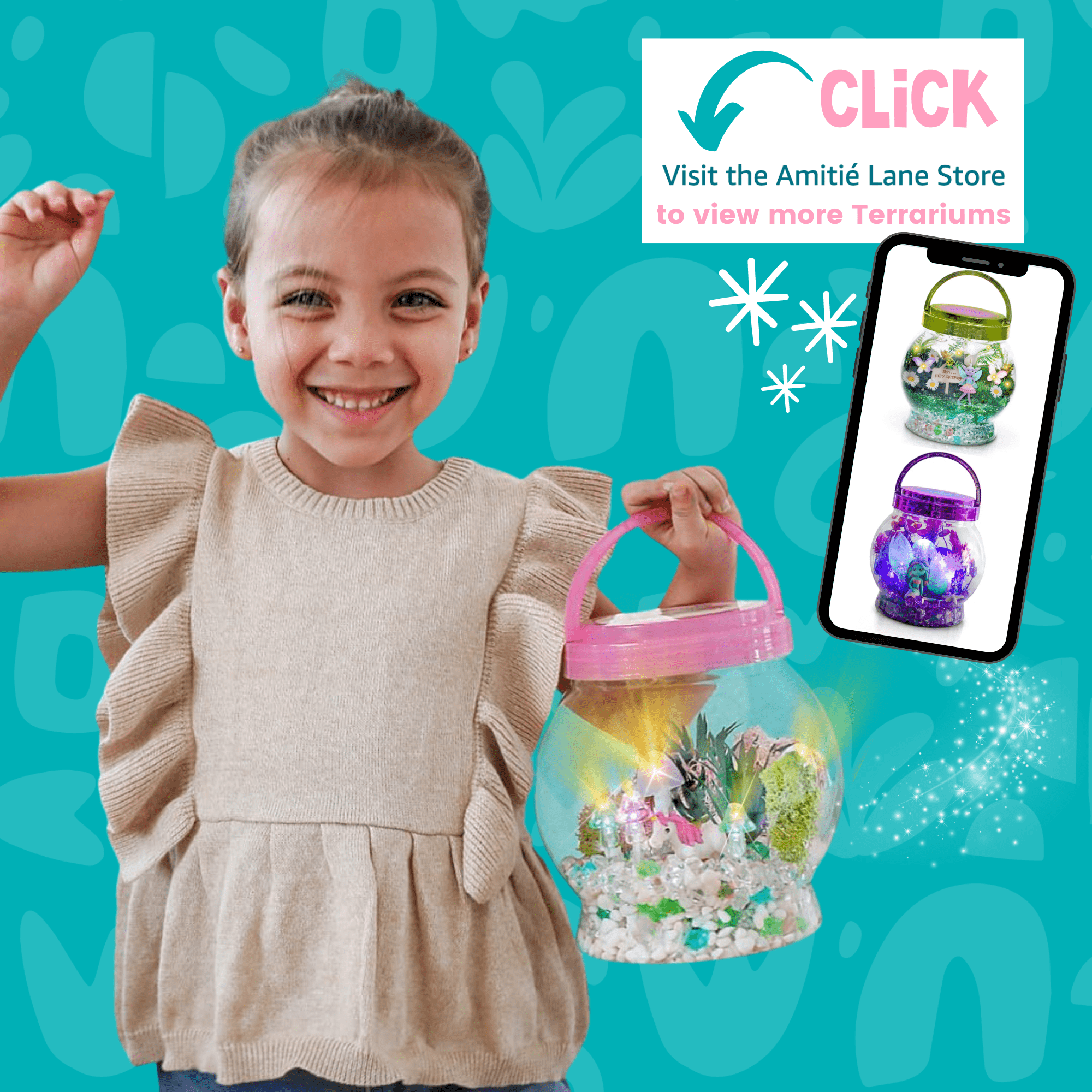 Amitie Lane DIY Itsy Unicorn Terrarium, LED Mushroom Lights, Arts & Craft, Girls Ages 6+