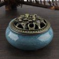 thumbnail image 3 of Handmade Ceramic Cigarette Incense Burner with Antique Alloy Cover(Sky Blue), 3 of 7
