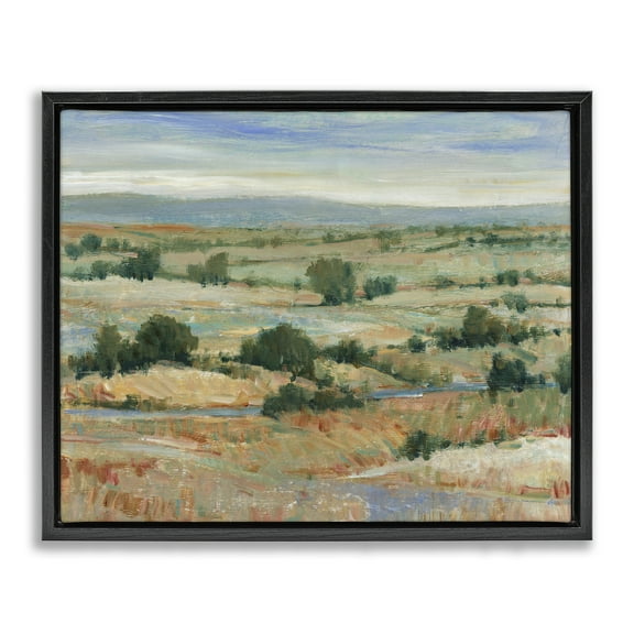 Stupell Industries Distant Farmland View Landscape & Nature Painting Black Floater Framed Canvas Art Print Wall Art, 21 x 17
