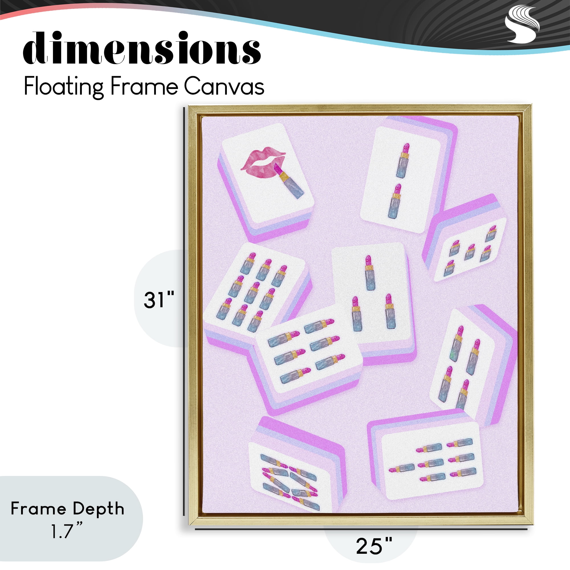 Stupell Industries Glam Lipstick Mahjong Tiles Gold Framed Floater Canvas Wall Art, design by Ziwei Li