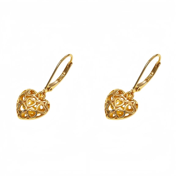 14K Gold Plating French Style Leverback Earrings for Women, Heart Dangle Drop Earrings for Women Gifts Hypoallergenic Jewelry