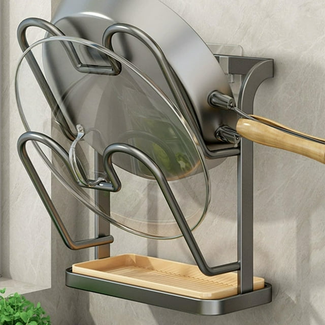 Wall Mounted Cutting Board & Pan Rack, Multifunctional Kitchen Shelf, No Drill Pot Lid Holder, Space-Saving Wall Organizer, Grey, Perfect for Kitchen Utensils & Clutter-Free Storage