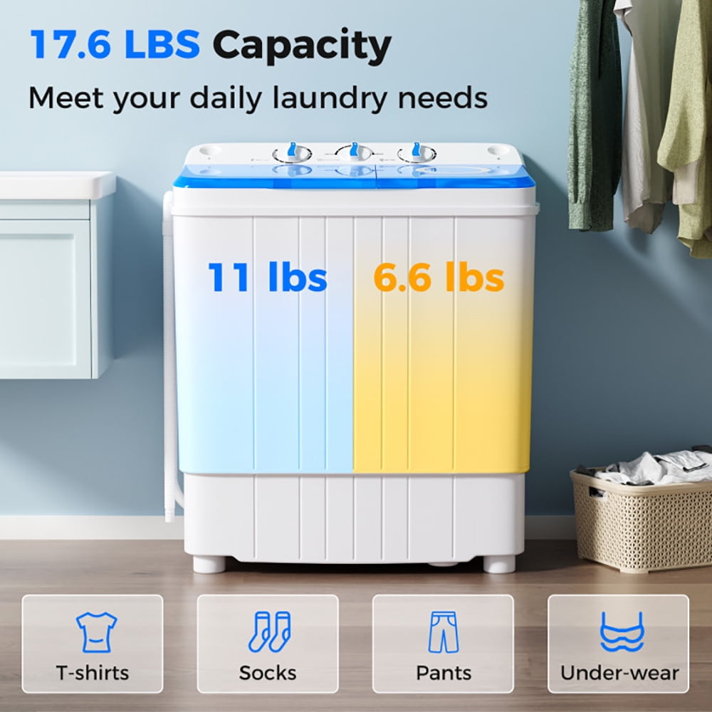 GVN Space Saving Full-Automatic Washer,Washing Machine,17.6 lbs Portable Washing Machine with Drain Pump-Blue