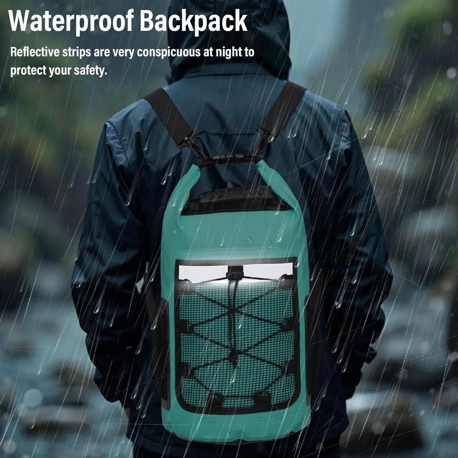 Dry Bag Waterproof Backpack Roll Top Outdoor Travel Bag with Reflective Strips 25L