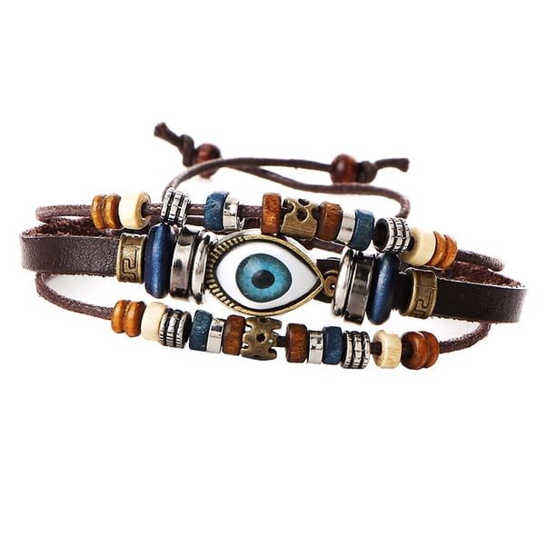 Pulsera trenzada de cuero sintético con dijes