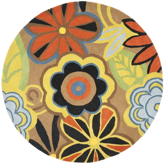 SAFAVIEH Soho Claire Floral Wool Area Rug, Brown/Multi, 6' x 6' Round