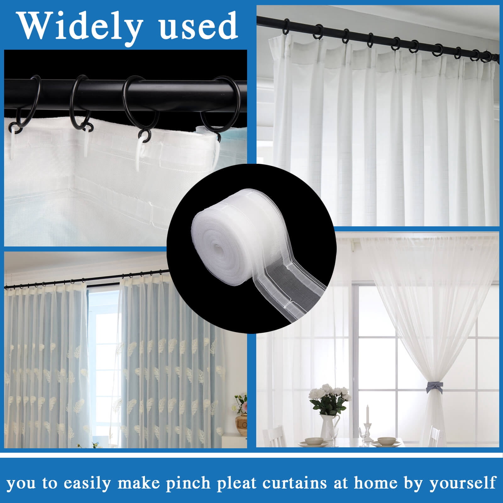 Transparent Wave Pleat Curtain Tape -10Yards/100 Hooks White Nylon Drapery Header Tape for Curtain DIY and Ripple Fold Zocang