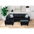 thumbnail image 2 of Starhome L Shaped Black Couch with Ottoman(Pillows Included) Microfiber, 2 of 8