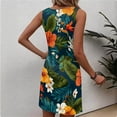 thumbnail image 3 of Hawaiian Print Dress, Casual Summer Frock with Crew Neck and Soft Fabric for Women for Pool Party Holiday Trips Green XXXL, 3 of 3