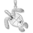 thumbnail image 3 of 14K White Gold Large Textured Swimming Sea Turtle Charm - 30mm, 3 of 6