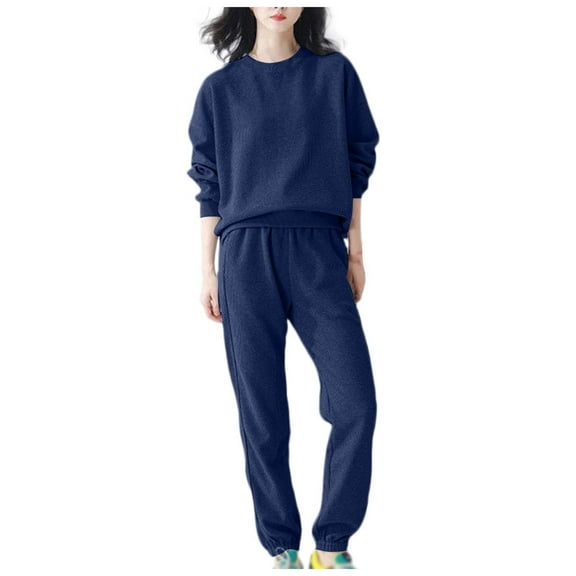 GEWSEY 2 Piece Sets For Women Fall Trendy Long Sleeve Sweatshirt Wide Leg Pants Loungewear Set Matching Sweatsuit (Dark Blue, 4XL)
