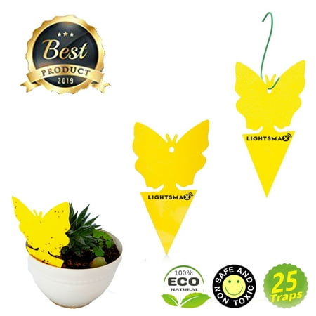 HOMEMAX Best Trap 25 Pack Dual-Sided Yellow Sticky Traps for Flying Plant Insect Such as Fungus Gnats, Whiteflies, Aphids, (Best Pesticide For Aphids)