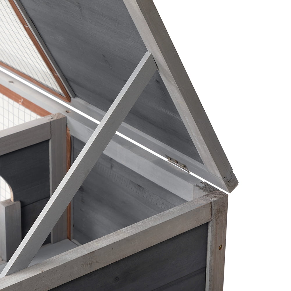 Kadyn Rabbit Cage with Pull-Out Roof and Removable Tray for Indoor-Outdoor Compartment, Large Rabbit Cage with Ladder, Gray Kadyn Rabbit Cage with Pull-Out Roof and Removable Tray for Indoor-Outdoor Compartment, Large Rabbit Cage with Ladder, Gray