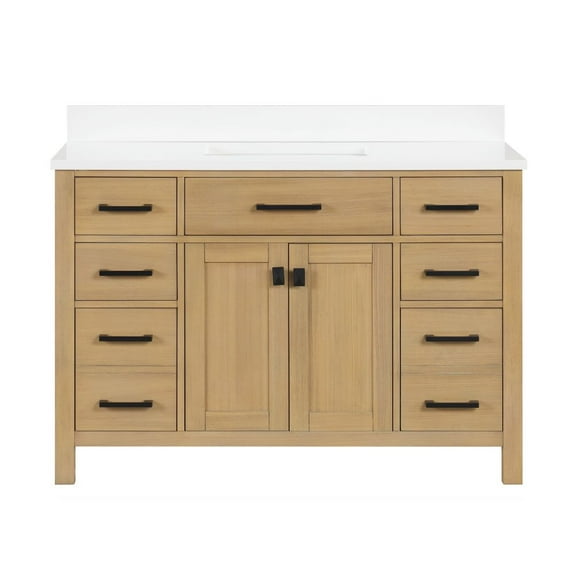 Tennant Brand 48" Aged Oak Bathroom Vanity with White Quartz Top