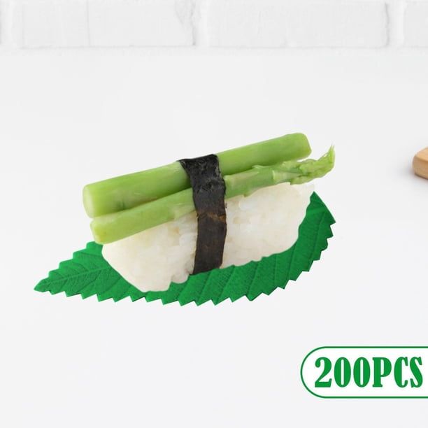 200 piezas de hojas artificiales para decoración de platos de Sushi, hojas falsas creativas verde oscuro