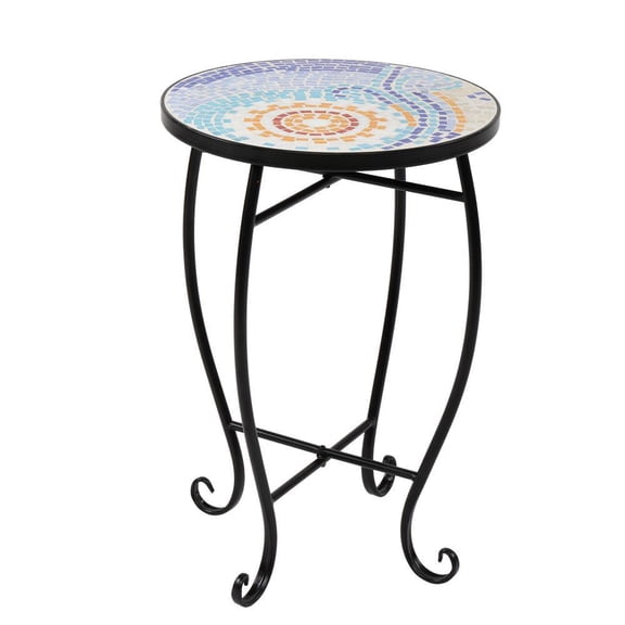 GoDecor 14" Flower Glass Top Metal Art Mosaic Table