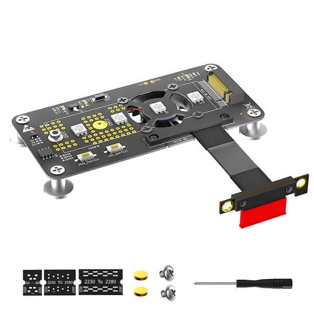 Fast Speed M.2 NGFF NVME SSDs to PCIE 1X Extension Cable with Cooling Fan LED Magnetic Pad