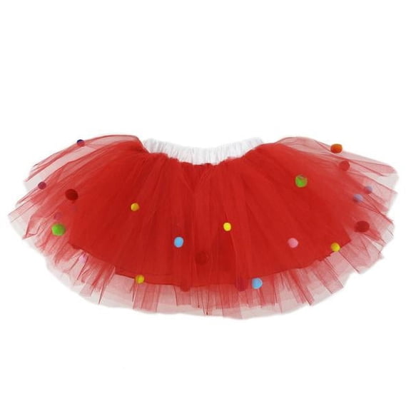 Wenchoice Red & Rainbow Pom-Pom Tutu - Toddler & Girls M(3-4Y)