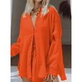 thumbnail image 6 of Women 2 Piece Outfits Long Sleeve Button Down Blouse and Shorts Sweatsuit Sets Orange XL, 6 of 9