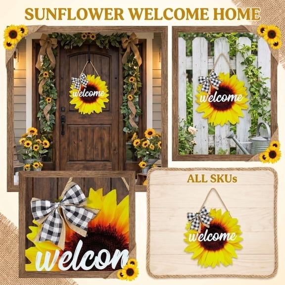 Rustic Sunflower Welcome Wood Hanging Sign Decor Farmhouse Wall Sign Decorations for Door, Porch, Home, Housewarming Gift