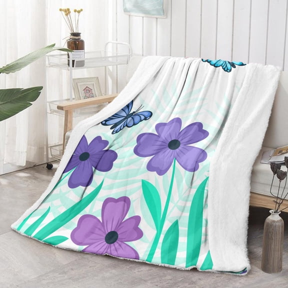 Butterfly 50x60 Inch Double-Layer Lamb Fleece Throw Blanket – Super Soft & Cozy Flannel with Lamb Wool Backing, Warm Anti-Pilling Plush Blanket for Couch, Bed, Sofa