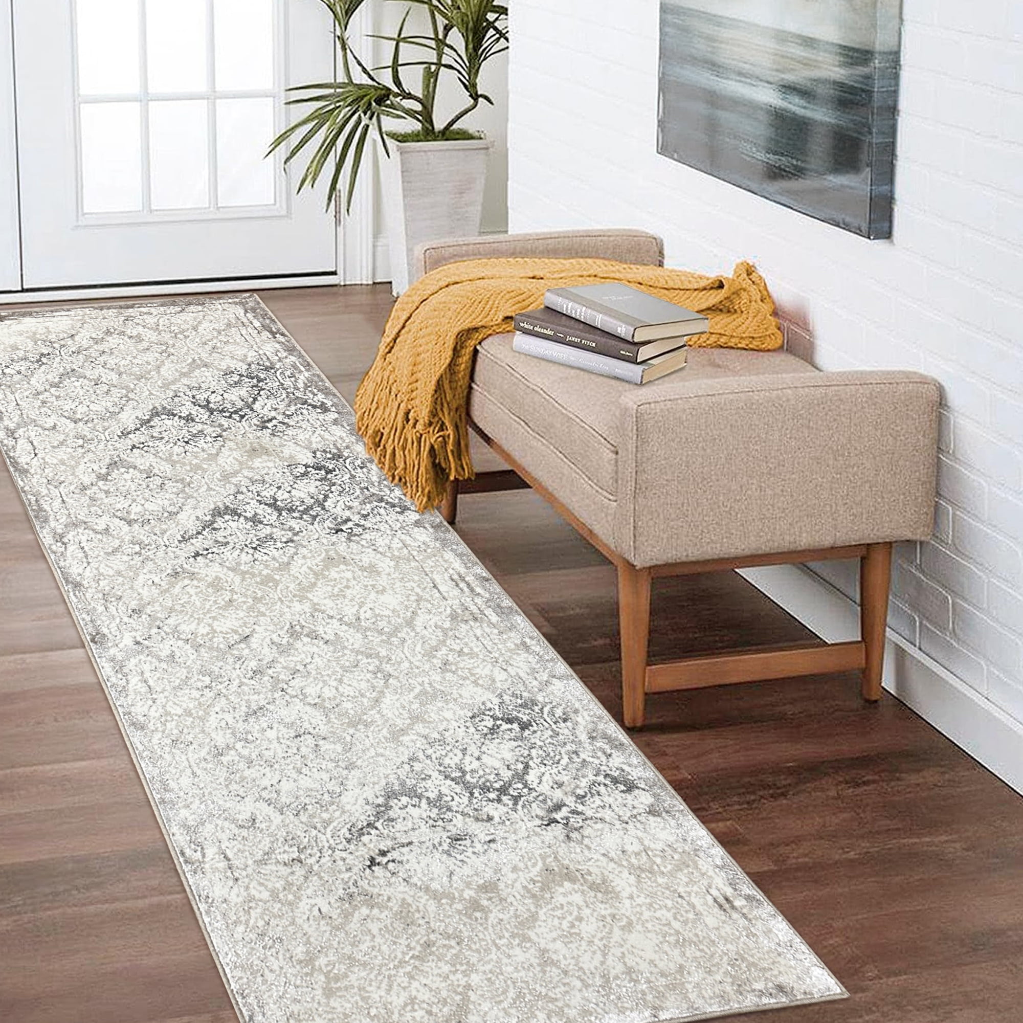 Ox Bay Bethany 2'6" x 8' Beige Trellis Durable Indoor Area Rug