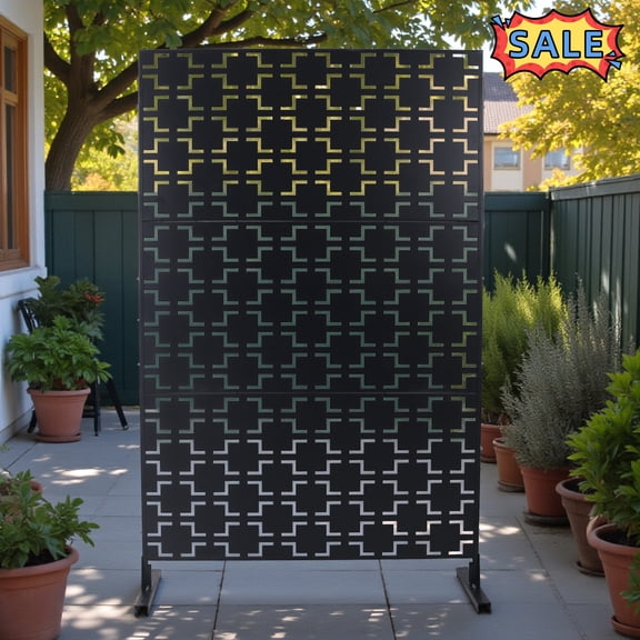 Tcbosik Outdoor Privacy Screen, 76"H x 48"W Metal Freestanding Privacy Panel, Decorative Fence for Balcony, Backyard, Patio & Garden, Easy to Move & Install, Black