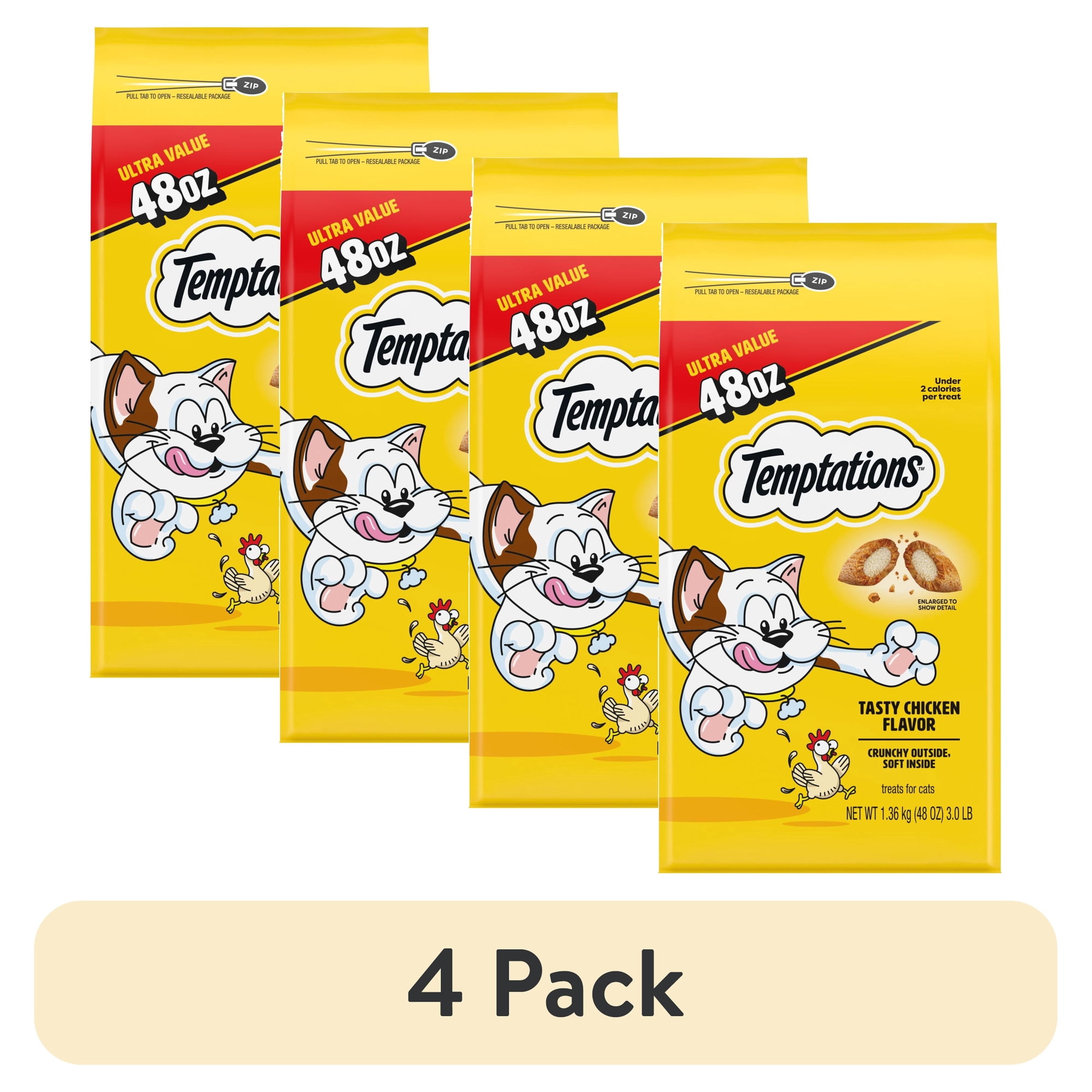 (4 pack) Temptations Classic Tasty Chicken Flavor Crunchy And Soft Treats For Cats, 48 Oz Pouch