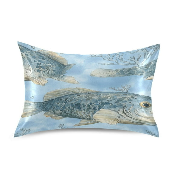 Gray Fish Pattern Satin Pillowcase 20''x26'' Double-Sided Print Soft Wrinkle Resistant