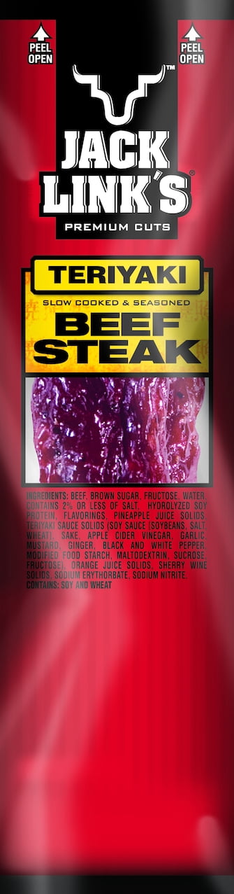 Jack Linkâ€™s Beef Steaks, Teriyaki, Made with 100% Beef, 11g of Protein per Beef Steak, 1 oz