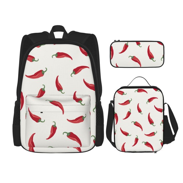 Disketp Chili Mochila Estampada de Gran Capacidad con Lonchera y Estuche, Set de 3 Piezas para Estudiantes