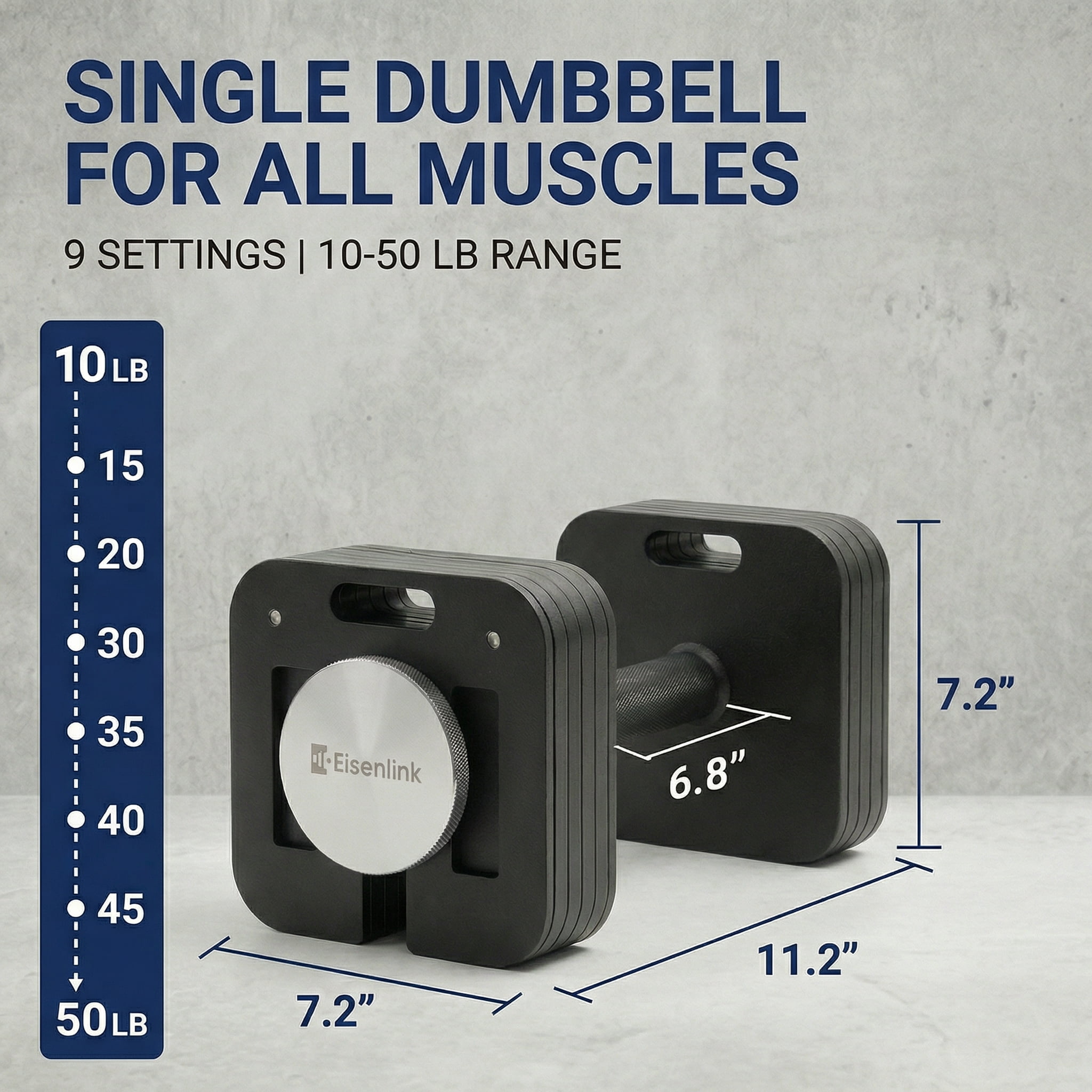 Eisenlink Adjustable Dumbbells, 50lbs Pair, 5pound Increments, Quick-Lock Square Weight set for Home Gym Fitness (50lbx2)
