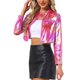 thumbnail image 4 of Chaquetas cortas para mujer INSPIRE CHIC con cuello alto, cremallera metálica, de manga larga, chaqueta de fiesta XS color rojo vino, 4 of 6