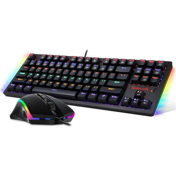Ensemble clavier et souris de jeu sans fil avec 87Key Rainbow DEL