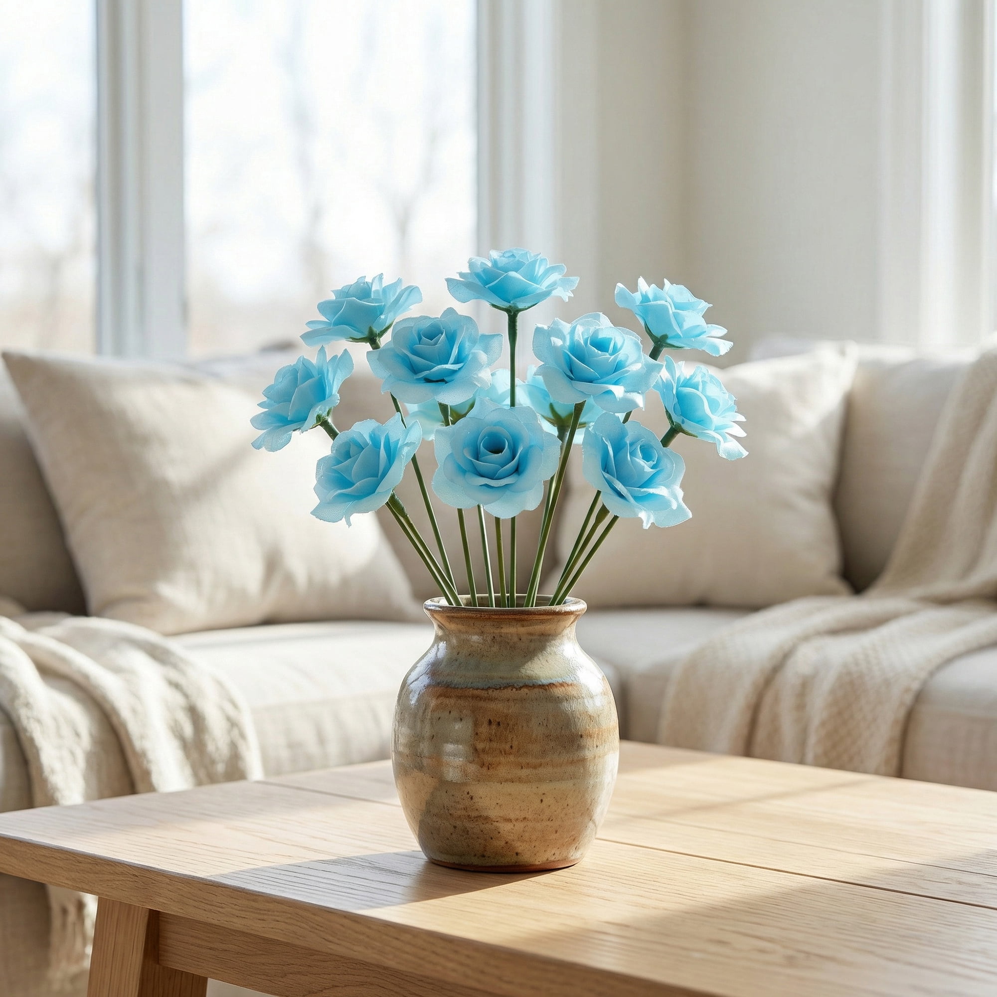 Unique Bargains Artificial Roses Silk Detachable Heads Flowers for Decor Blue 5.9 in