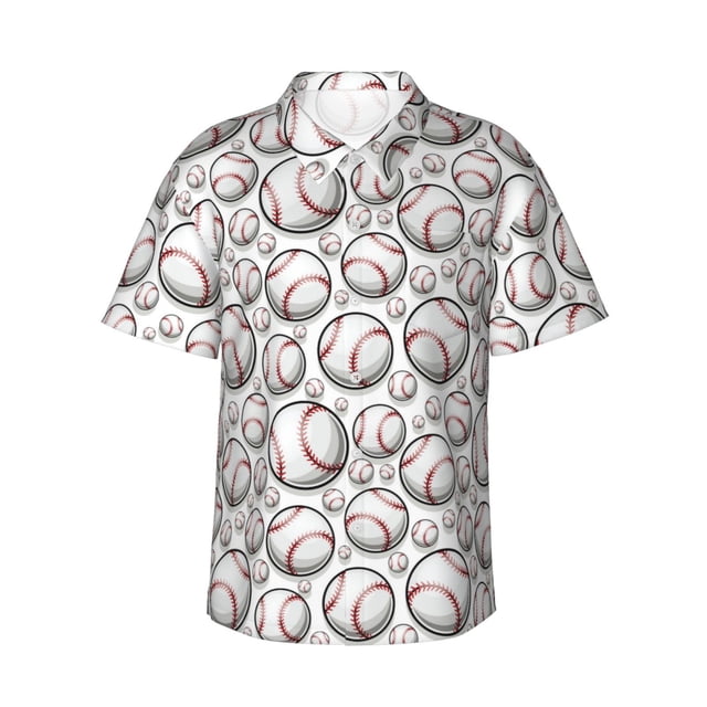 Balery Cute Baseball Camisas hawaianas de manga corta para hombre, camisas playeras de corte holgado, camisas de vacaciones con botones,3X-Large