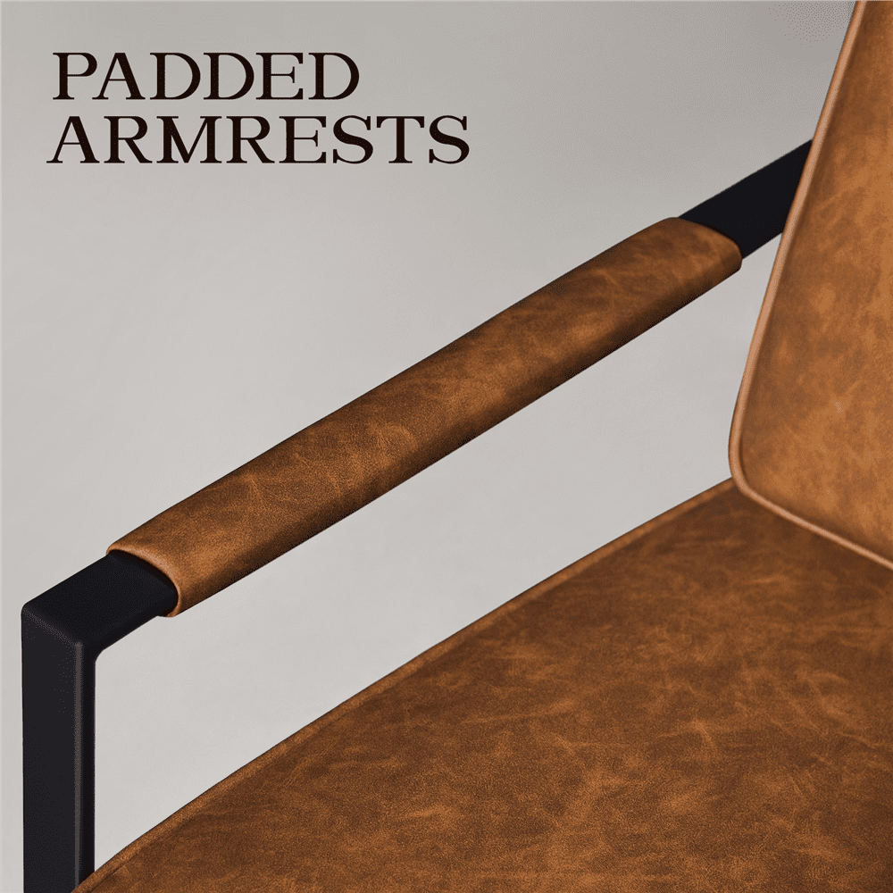 Alden Design Faux Leather Modern Accent Chair with Metal Frame for Livingroom, Light Brown
