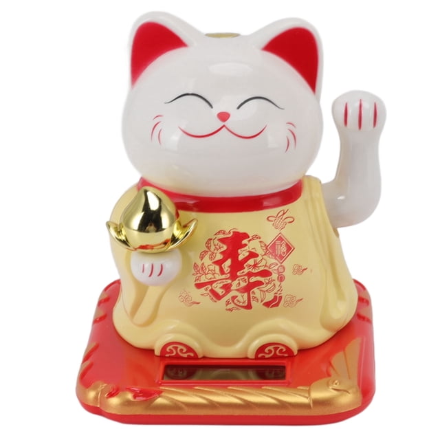 Lucky Waving Cat Light Induction Plastic Chinese Welcome Cat Ornament for Home Cars Yellow