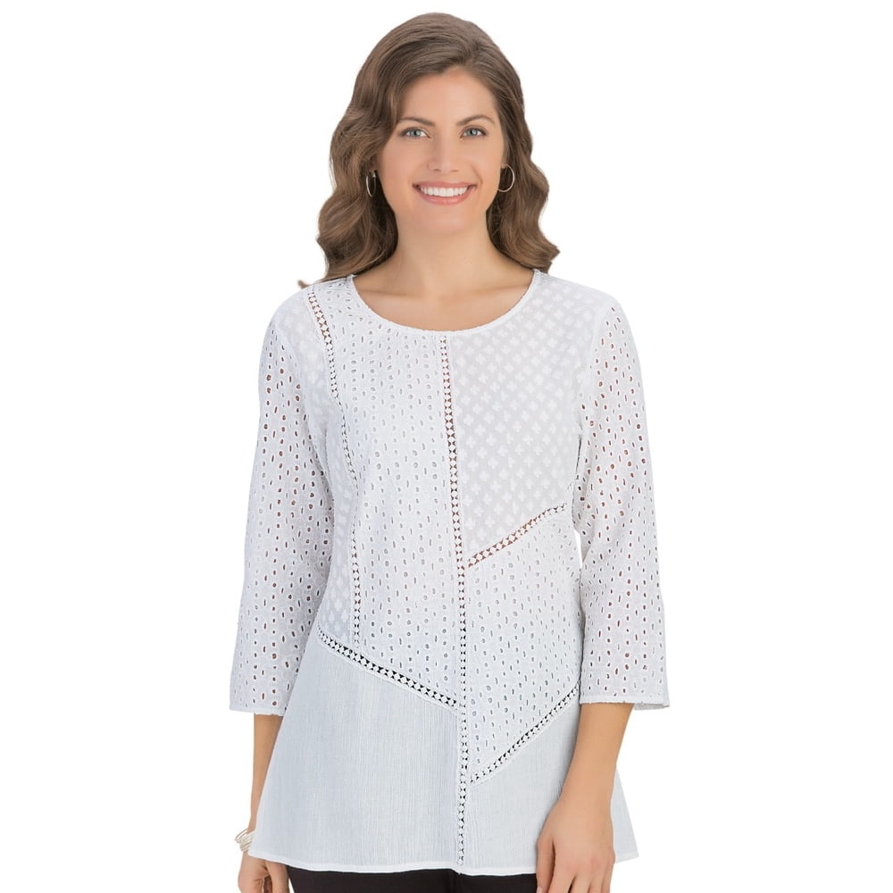 Collections Etc. Collections Women's Lace Eyelet Gauze Woven Tunic