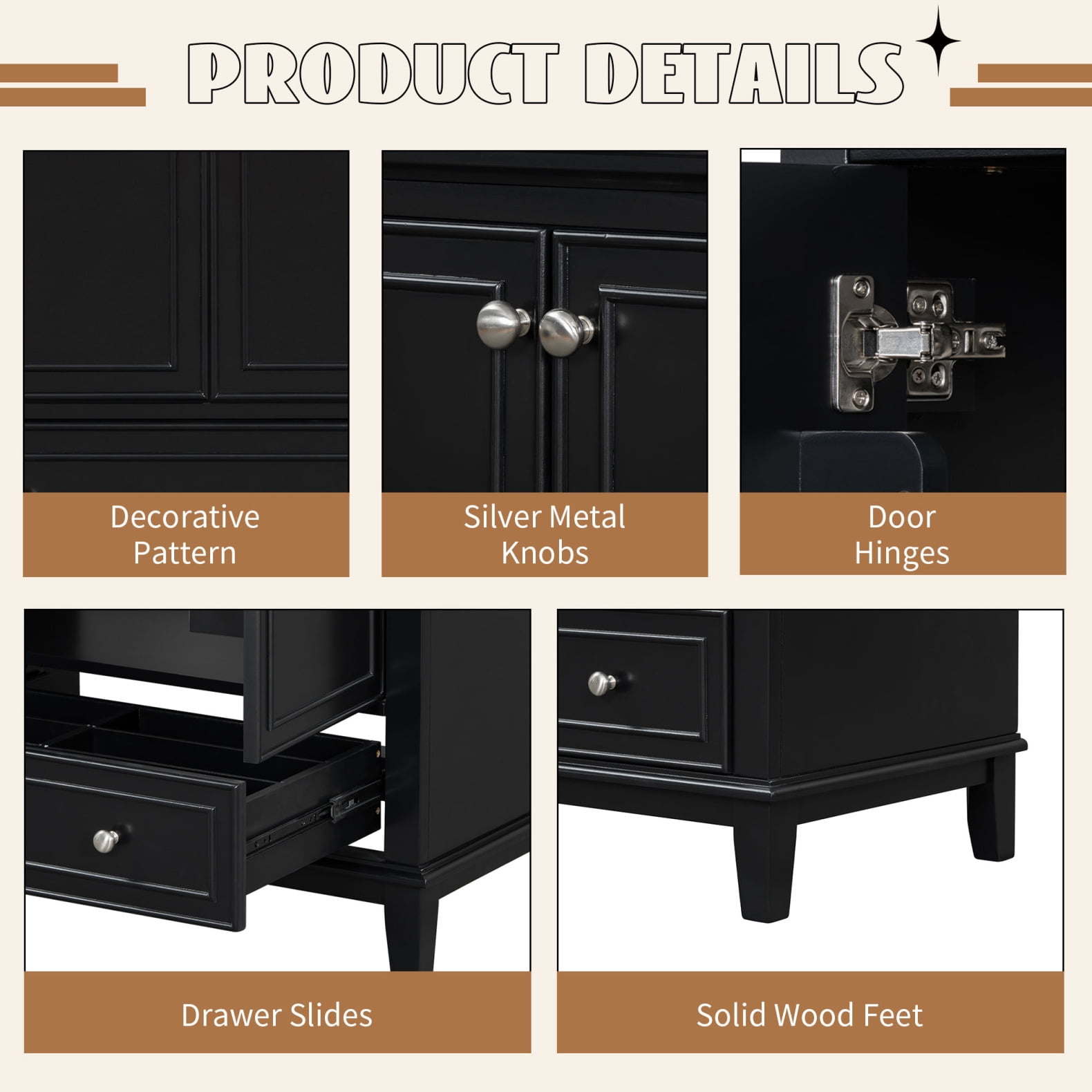 30" Bathroom Vanity Without Sink, Free Standing Wooden Bathroom Cabinet with Doors and Drawer, Multi-functional Under Sink  Storage Cabinet, Black
