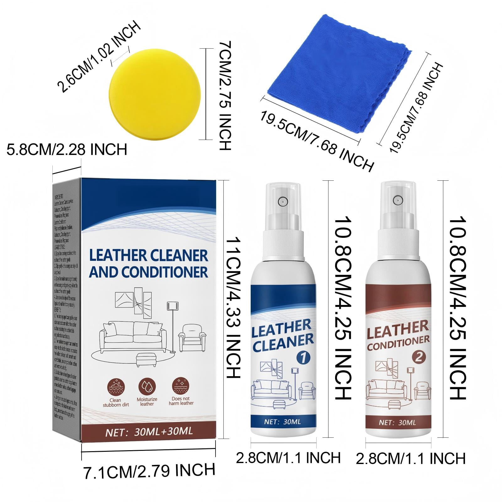 Alvantor Leather Cleaner and Conditioner with Carnauba Wax for Sofas, Car Seats, and Shoes, 1.01fl.oz