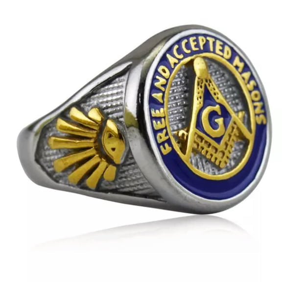 HOOUN Vintage Free and Accepted Masons Ring Solid Stainless Steel Men's Masonic Rings-7-Silver