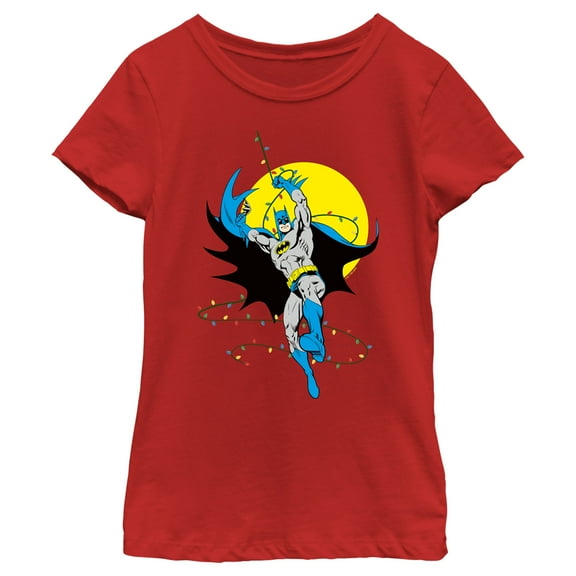 Girl's Batman Christmas Light Swing Graphic Tee Red X Small